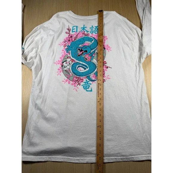 Neon Riot Shirt Mens 2XL White Japanese Dragon Graphic Print Cotton Streetwear - Picture 5 of 6